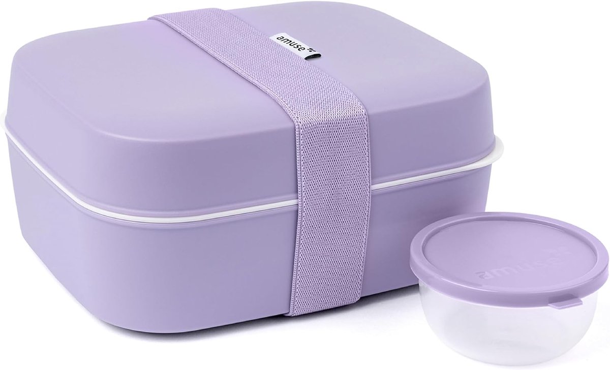 SnelShoppen - Amuse 3-in-1 Broodtrommel voor Volwassenen | Bento Lunchbox met Vakken en Snackdoosjes | Luchtdicht, Vaatwasmachinebestendig, Lavender,