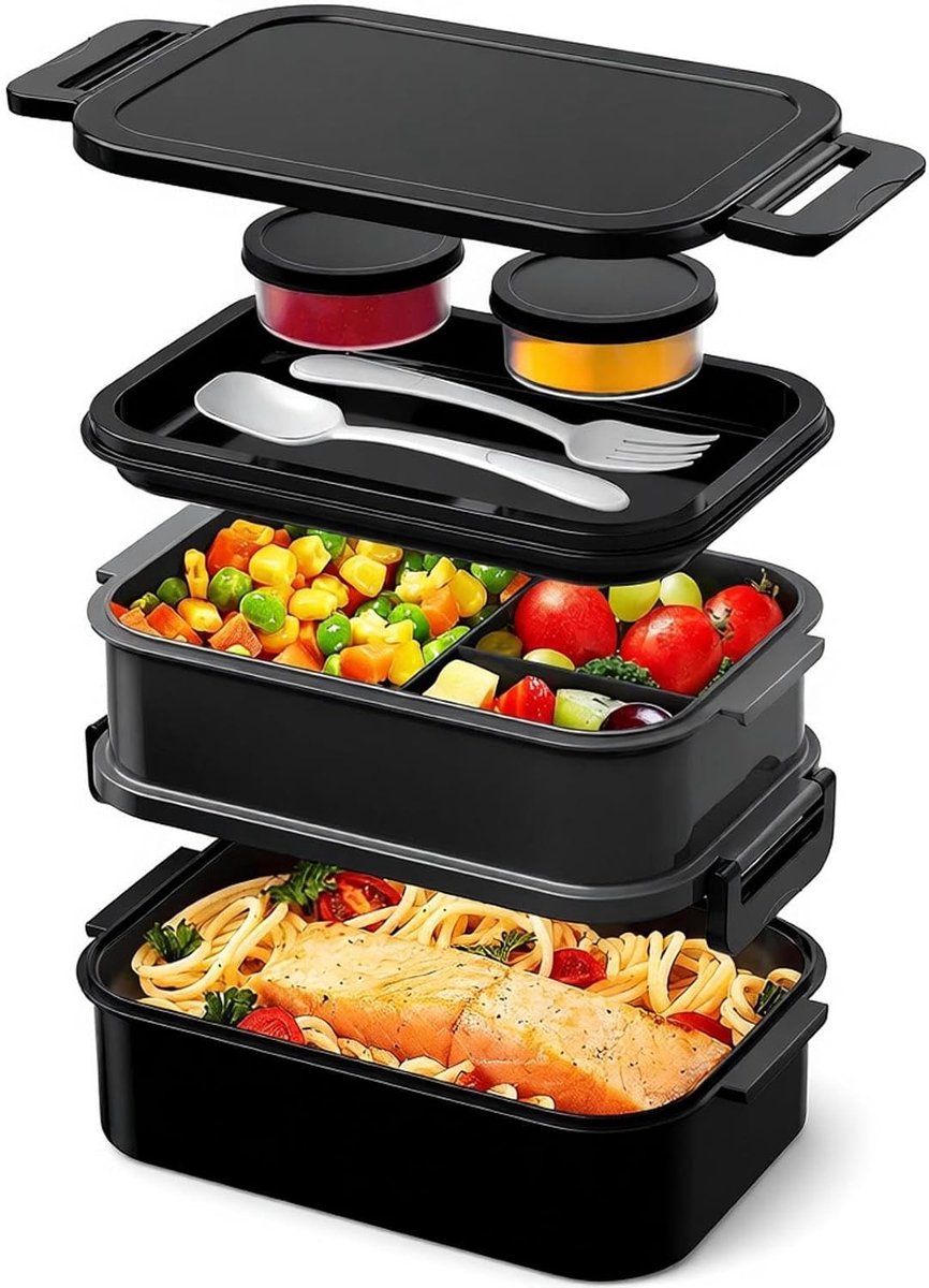 Thijox - Grote WayEee Lunchbox 2130 ml voor Volwassenen, Lekvrij en BPA-vrij, Ideaal als Broodtrommel voor Kantoor en School, Zwart Bento Box