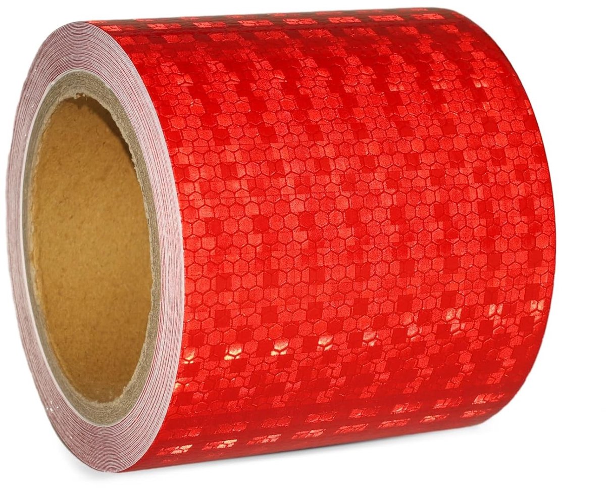 Reflecterende Plakband Rood, 10 cm x 10 m, Waterdicht, Veiligheidsband voor Voertuigen, Auto's en Trailers, Geschikt voor Buitengebruik