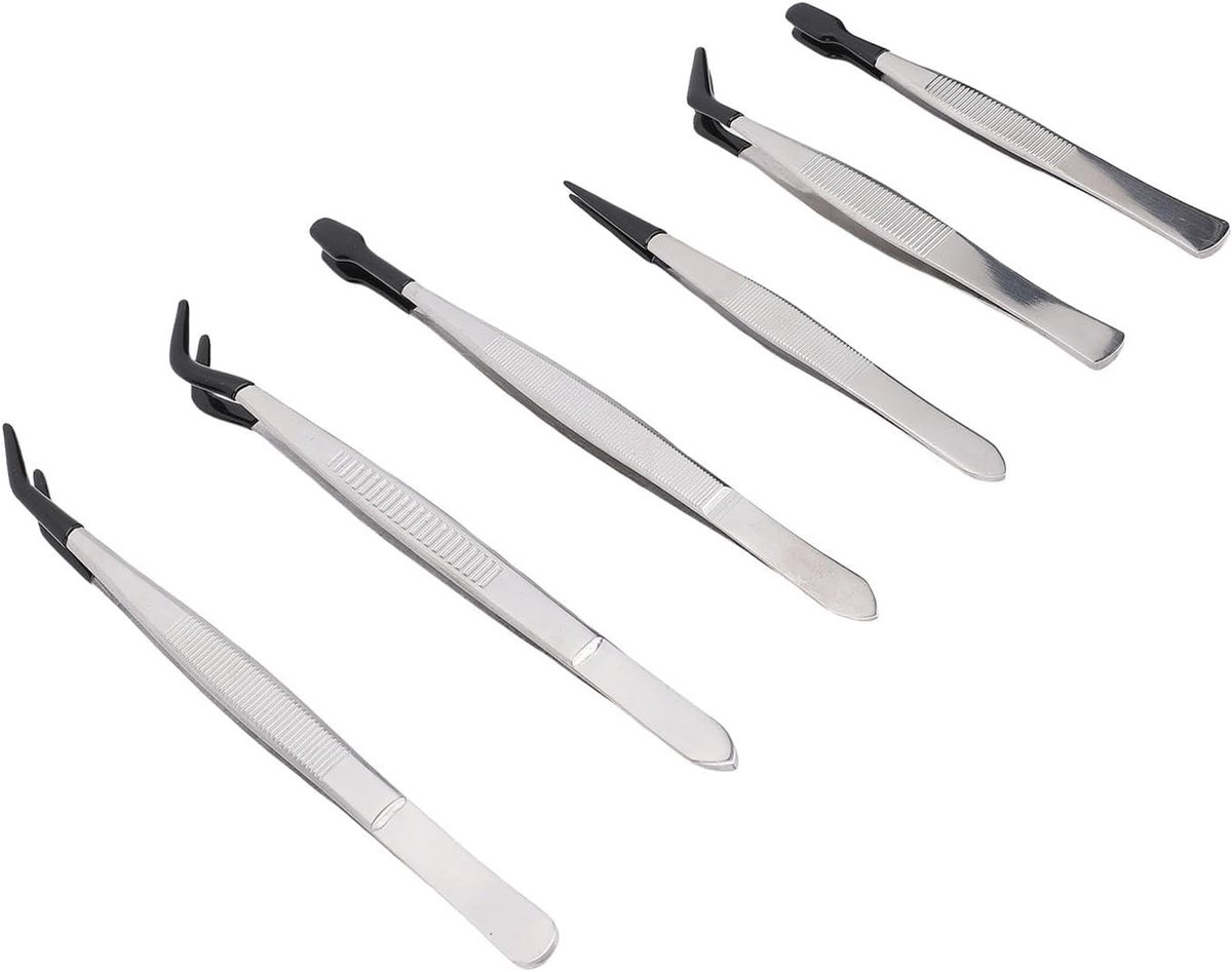 6-delige RVS Pincet Set voor Make-up Toepassing, Multifunctionele Wimpers en Stempel Clips voor Precisiewerk en Schoonheid