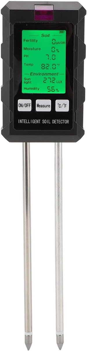 6-in-1 Bodem pH Meter met Vochtigheid, Temperatuur en Zonlicht Intensity Tester voor Tuin en Gazon, LCD Display met Achtergrondverlichting