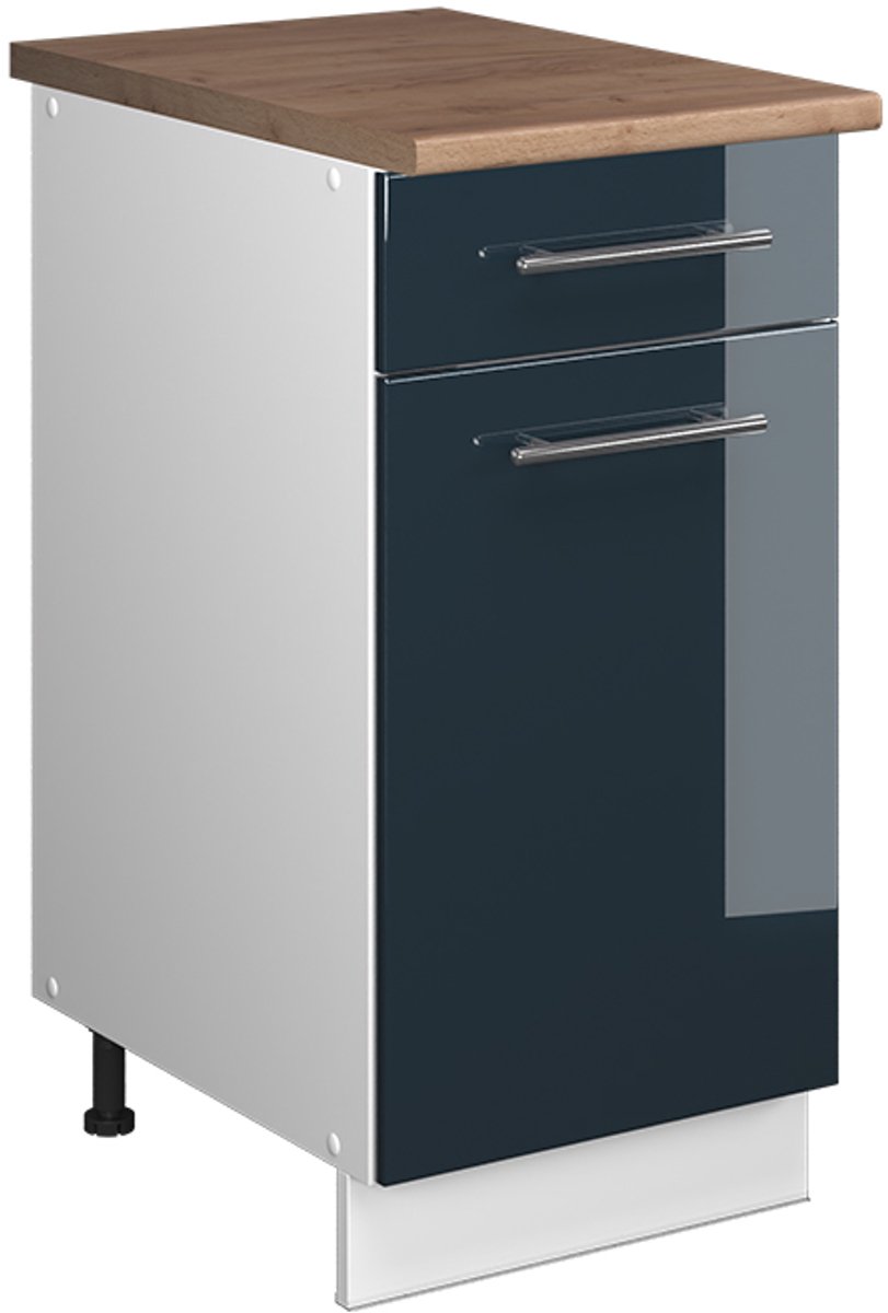Vicco Onderkast voor spoelbak/kookplaat Fame-Line, Donkerblauw hoogglans/Wit, 40 cm, WB Eik