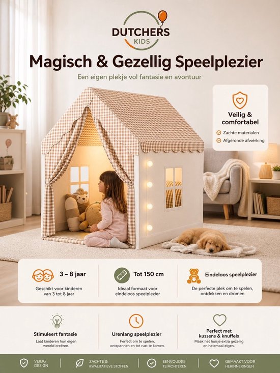 Dutchers® Speeltent - Kindertent - Speelhuis - Tipitent - Speelhuisje - Tent - Binnentent - Zonder verlichting - Zonder kleed van Dutchers.® — afbeelding 4