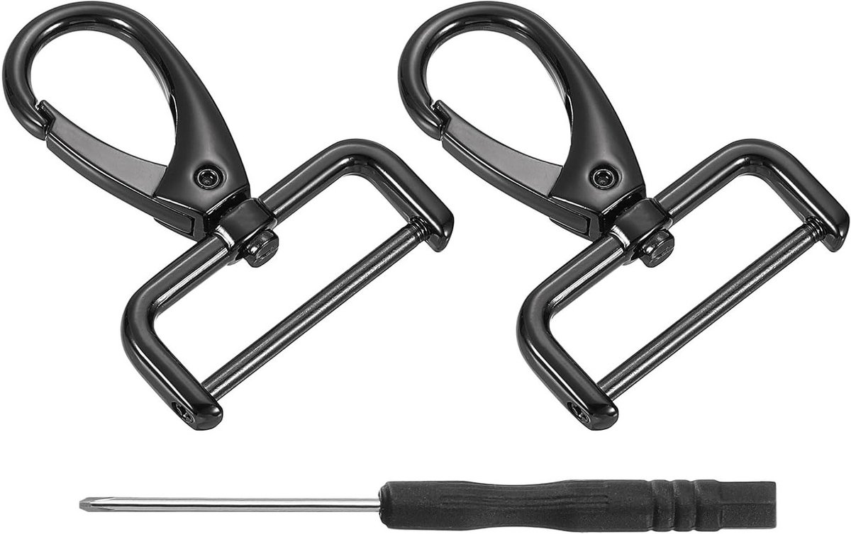 2 Pcs Swivel Hook Clasps 32mm D-ring Afneembare Snap Hook Metaal Carabiner voor Tas Sleutelhanger DIY Zwart met Schroevendraaier