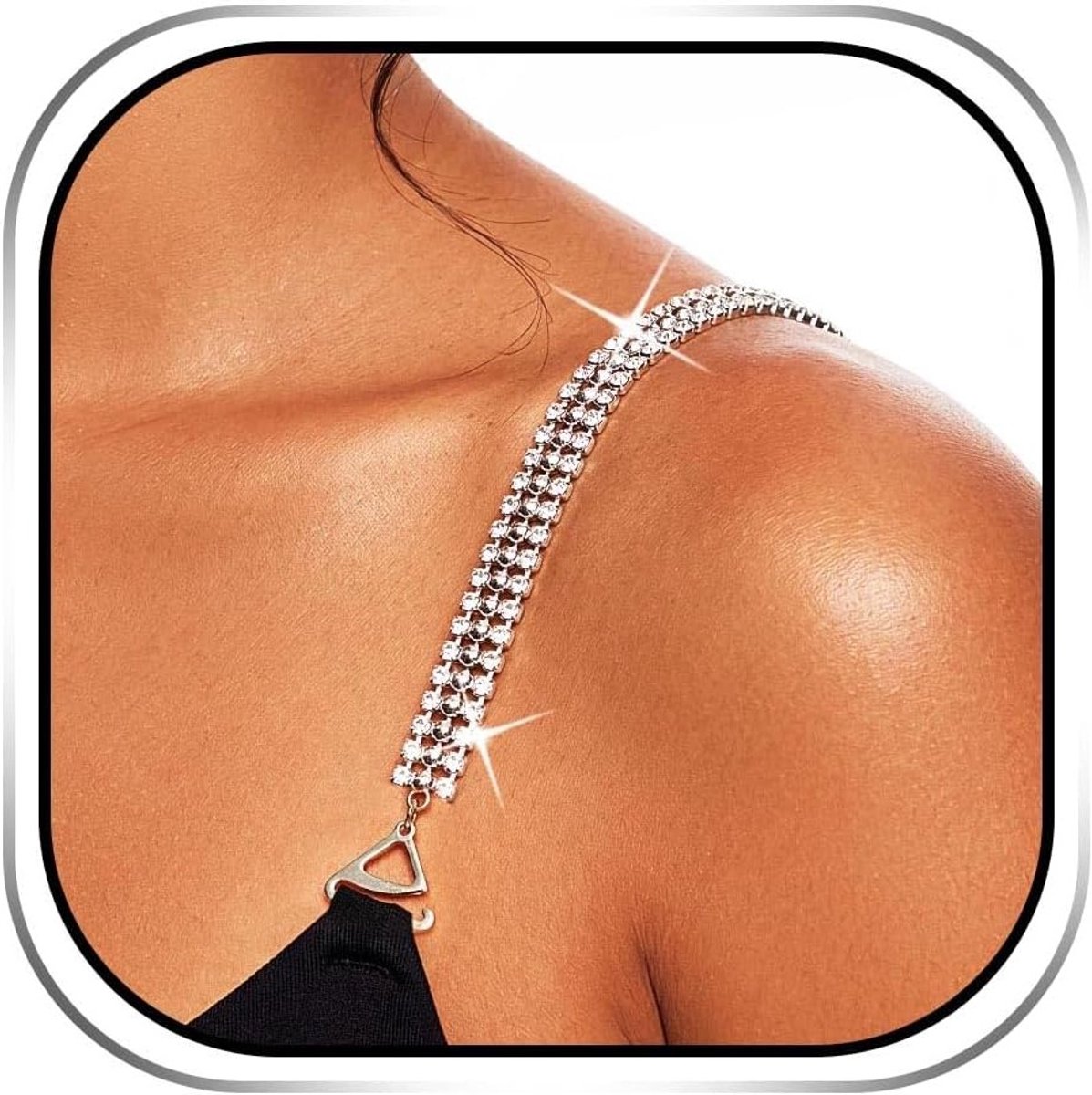 Glinsterende strass-beha-bandjes met zilveren kettingen voor dames, decoratief en trendy (2 stuks)