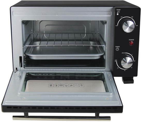 Esperanza CALZONE Mini Oven - 10 Liter - 800W - Compacte Elektrische Oven met Timer - Inclusief Bakplaat & Grillrooster - Zwart — afbeelding 3