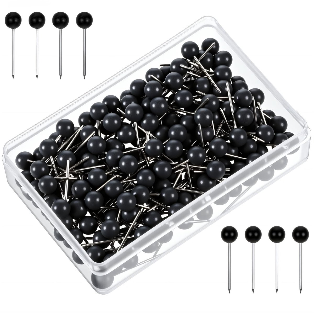 Dailygoods - 200 Stuks Zwarte Punaises - Kleine Ronde Kop Voor Kurkbord