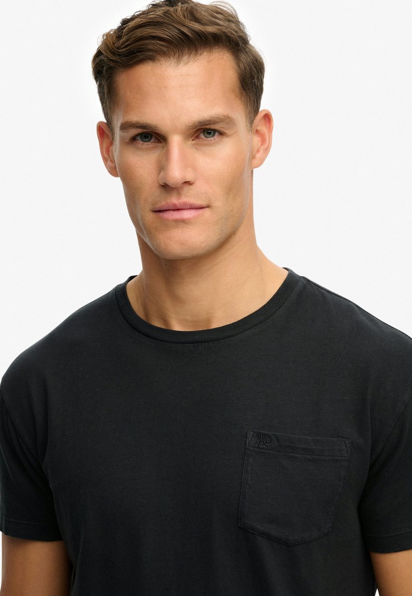 Superdry Klassiek Katoenen Linnen T-shirt met Zak Heren T-shirts Zwart