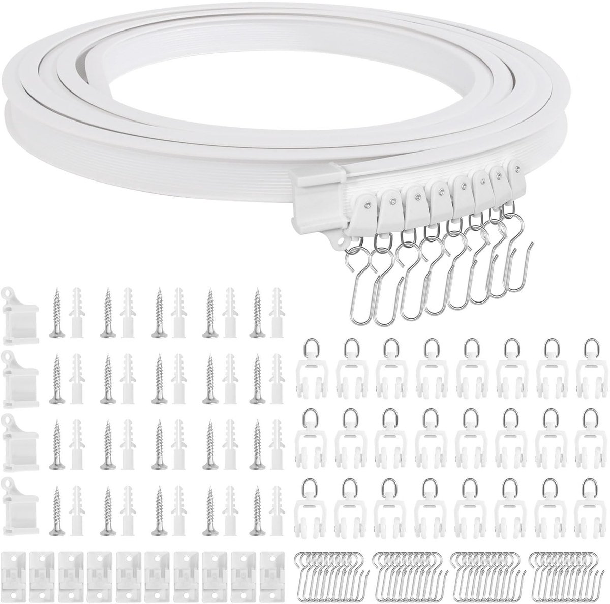 Dailygoods- Gordijnrail flexibele 4 meter - Stille wielen - Plafondmontage - Gordijnrailsysteem - Douchegordijn - Topkwaliteit nanosynthetisch pvc - Gordijnsysteem