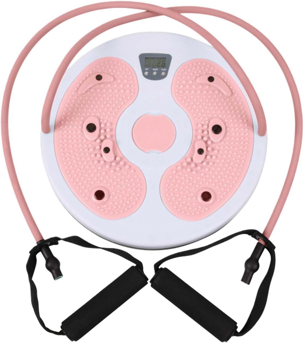 Draaischijf Fitness - Buikspier Trainer - Taille Vormen - Met Calorieënteller - 28 cm - Roze Wit