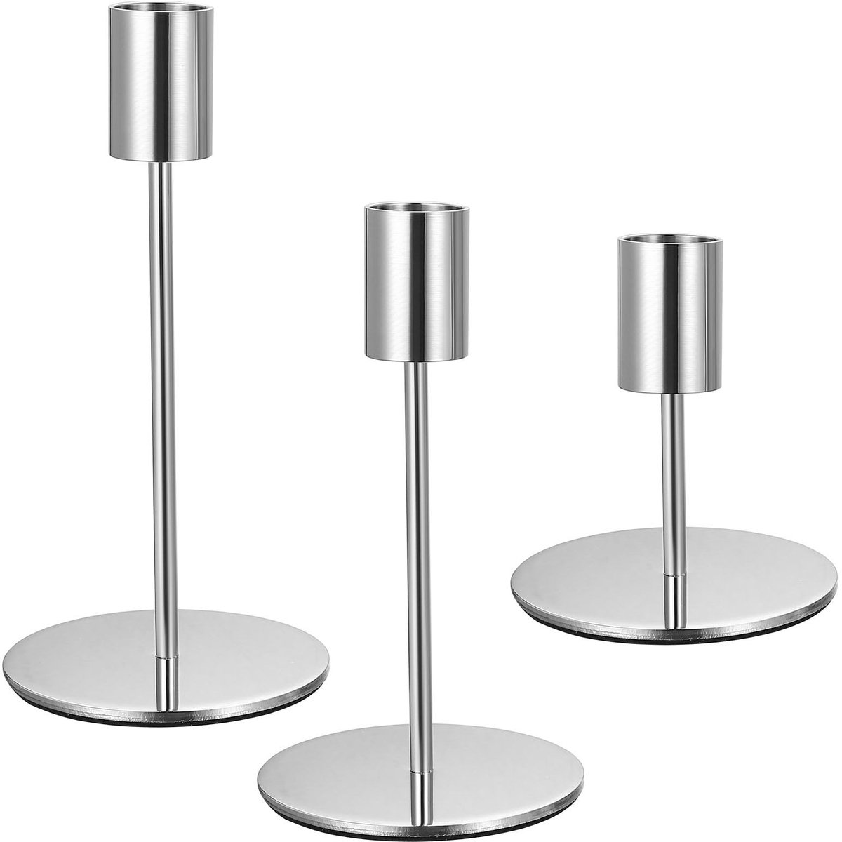 Dailygoods- Kandelaars Zilver - 3 Stuks - Metalen Kaarsenhouder - Vintage Tafeldecoratie - Duurzaam en Stabiel - Geschikt voor Taps Toelopende Kaarsen - Kaarsenstandaard