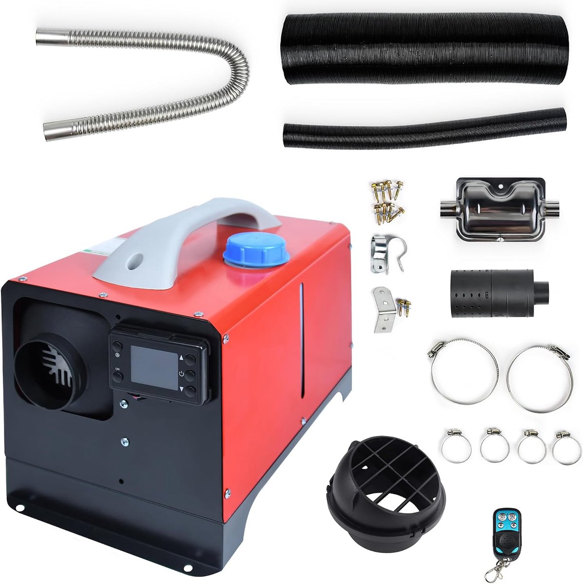 Luchtverwarmer Diesel - Standkachel Interieur - Voertuig Opwarmen - Stil En Snel - 8KW 12V - Rood Zwart