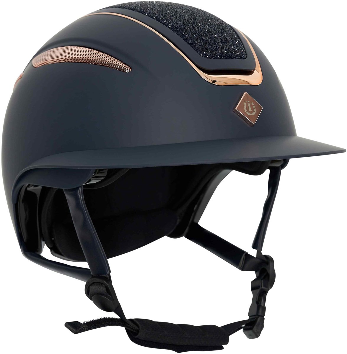 Dailygoods - Unisex Paardrijhelm IRHOlania Deluxe - Navy-Rosegoud, M