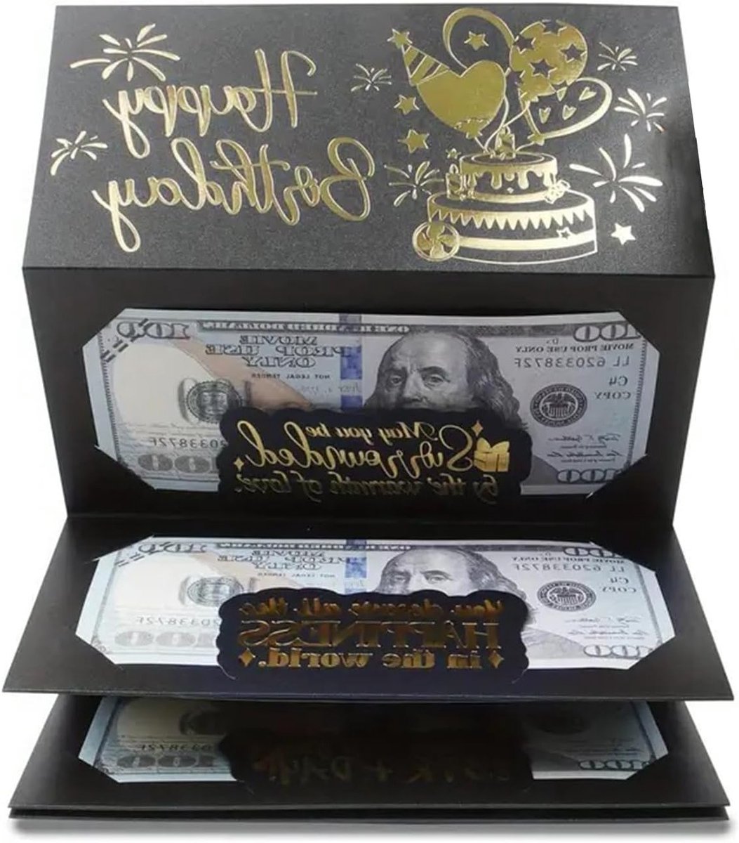 Creatieve Geldcadeaus voor Verjaardagen, DIY Geldverpakking, Verrassende Geldcadeau Box voor Jongeren, Jongens en Meisjes, Zwart