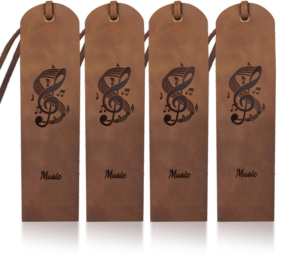 Dailygoods- Bladwijzers Lederen Muzikale Noten - 4 Stuks - Vintage Boekmarkers - Pagina Labels - Handige Kantoorbenodigdheden - 5 × 18 cm - Boekenleggers