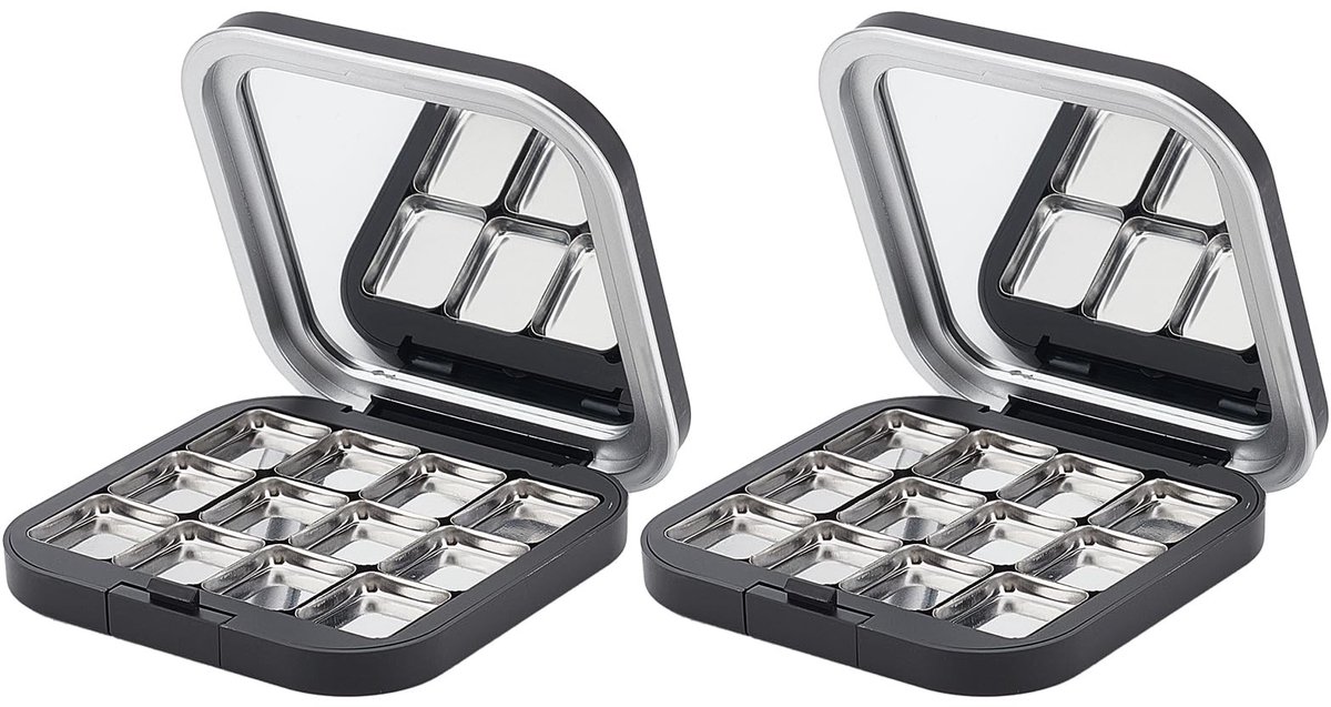 Dailygoods- Oogschaduwpaletten 12 vakken - Lege Paletten - Opbergdoos Cosmetica - Kunststof - Zwart - Afmetingen 7,5 x 7,5 x 1,4 cm - Cosmetic Container