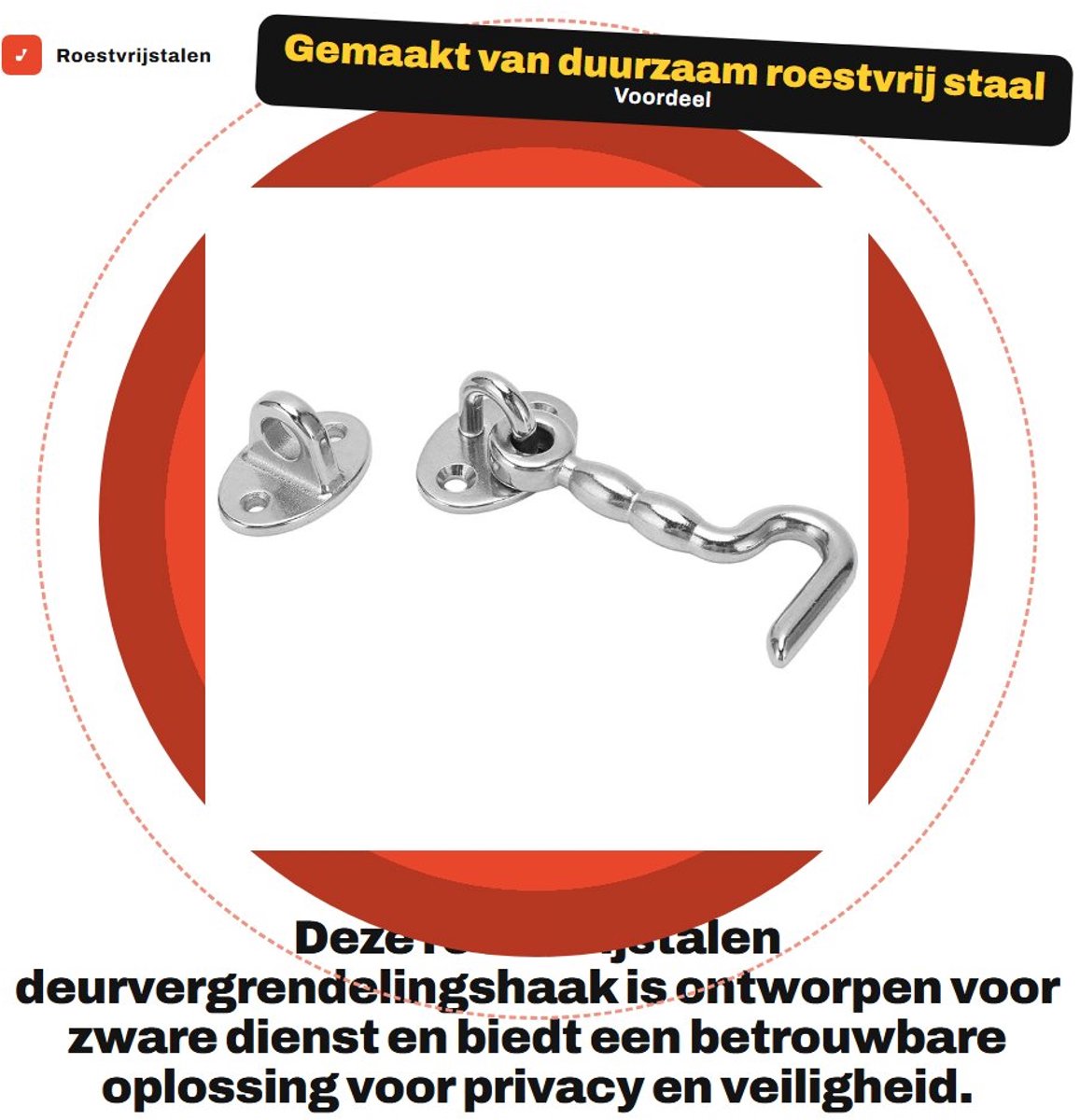 NTH products - Roestvrijstalen Deurovergrendeling Haak voor Boot en Raam