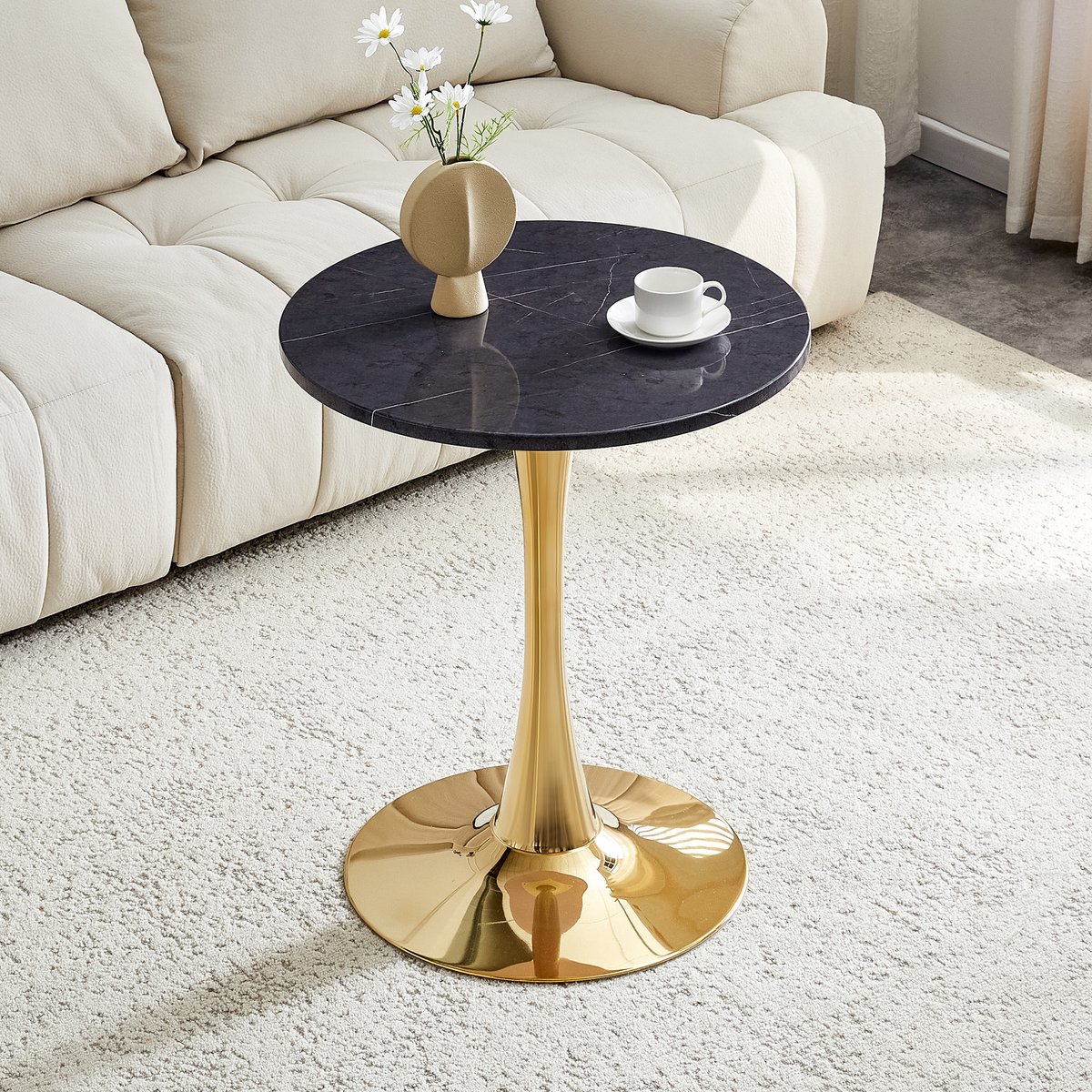 Salontafel - Tafel - Bijzettafels - Rond - 60x60x72 cm - Moderne Bijzettafels - Zandloperontwerp - Moderne salontafel - Zwart, goudkleurig