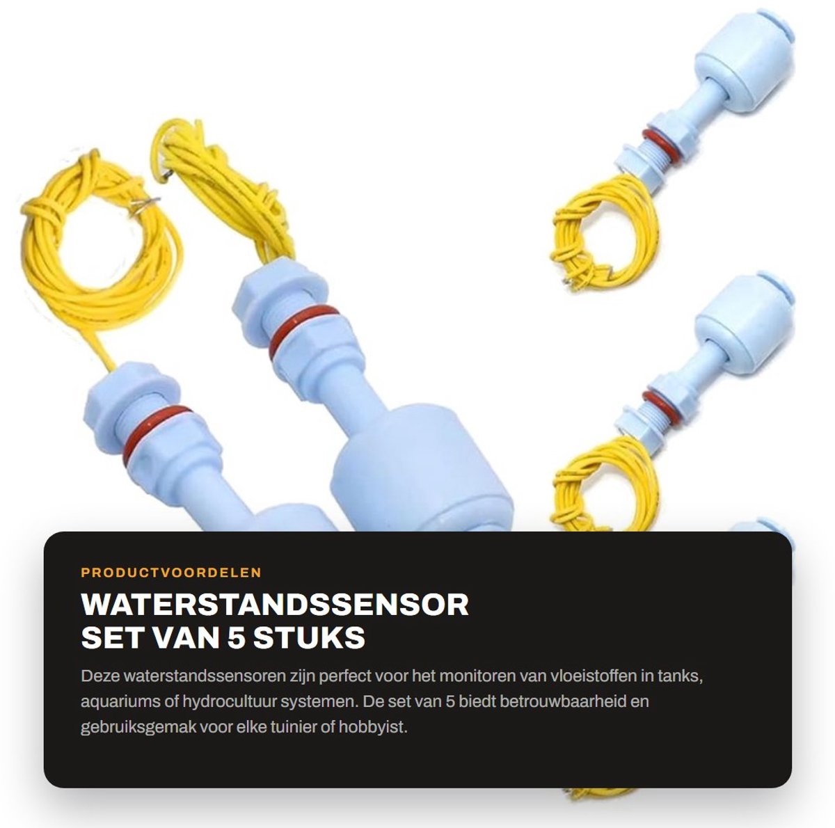 Dailygoods- Waterstandssensor 5 Stuks - Vloeistofmeter voor Hydrocultuur/Tuinieren/Aquarium - AC220V/AC/DC24V - Kunststof/Niet-giftig - 52 mm Hoogte - Vloeistofsensor