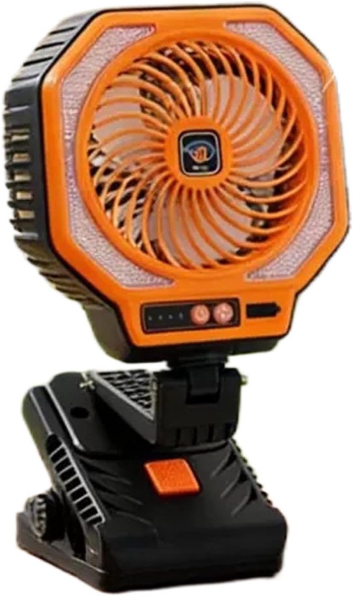 Camping Ventilator - Tent Ventilator - Buiten Koelen - Met LED-Lantaarn - 16x15x16 cm - Oranje