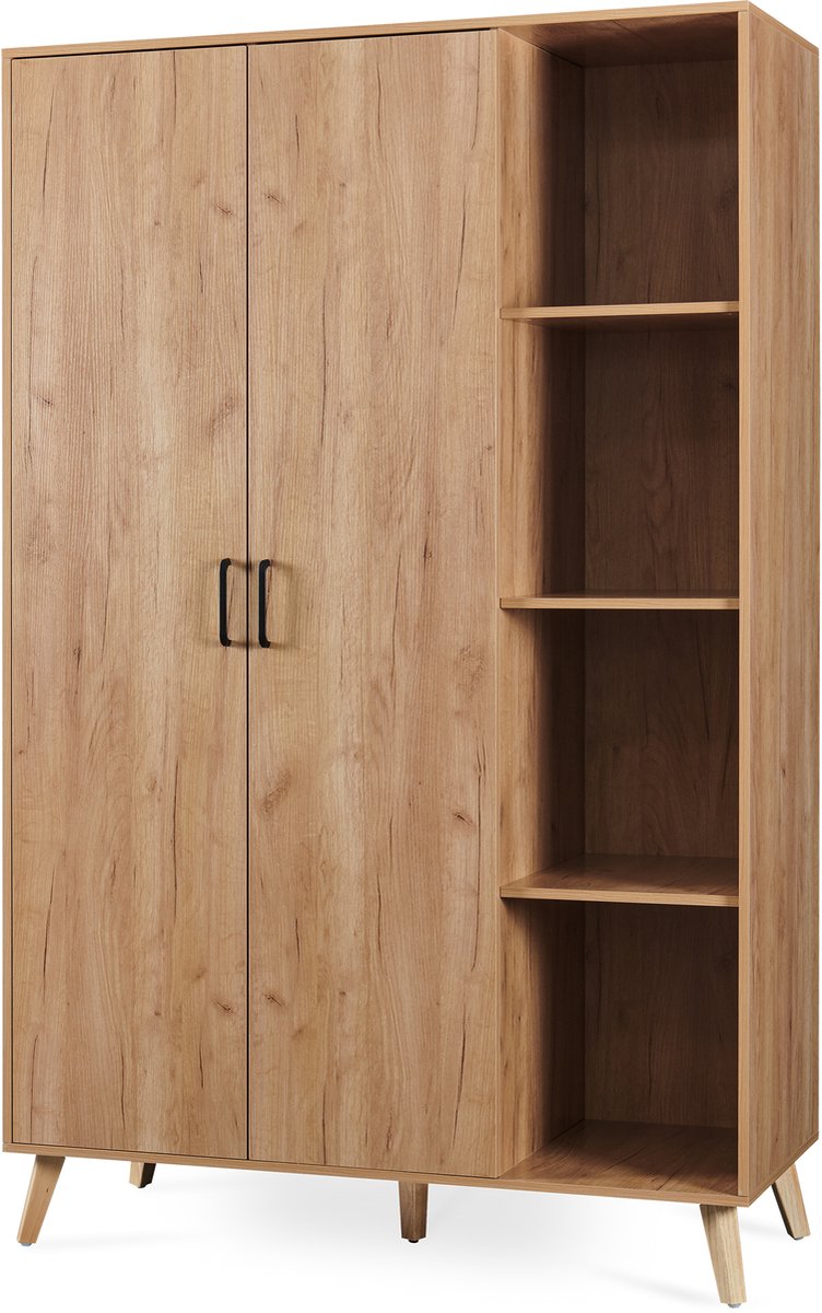 en.casa Kledingkast Norg met 2 deuren en 8 opbergvakken 191x120x52 cm eikenkleurig [en.casa]