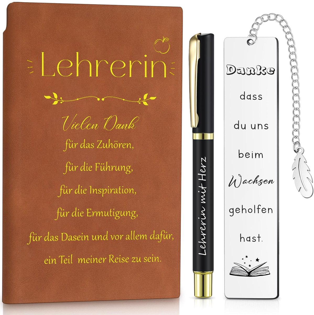 Dailygoods- Notitieboekje Bruin Leer - Balpen Kunststof - Bladwijzer Roestvrij Staal - Afscheidscadeau Leraar - Elegant Ontwerp - Multifunctioneel Gebruik - Notitieboek