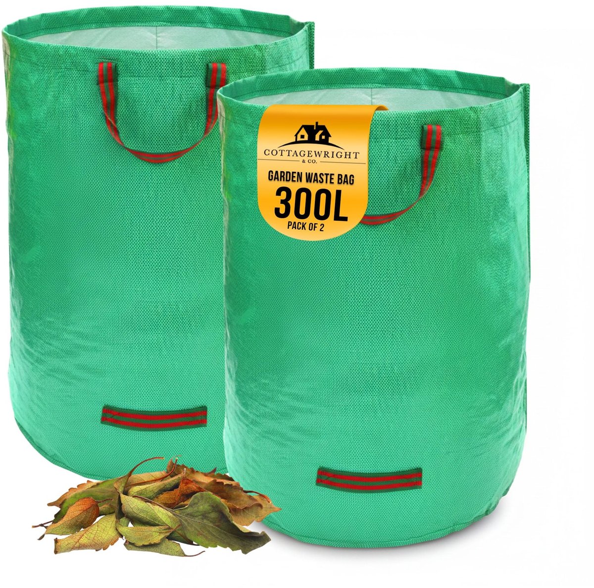 Dailygoods - Heavy Duty Tuinzakken met Handgrepen - Herbruikbare Afvalzakken (Pack van 2, 300L)