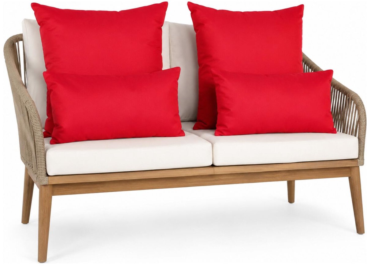 Anna Collection Bank/tuin kussens set - binnen/buiten - 4x stuks - rood - In 2 formaten laag/hoog