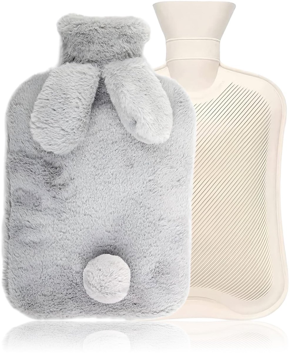 Dailygoods - Warmwaterkruik, 2 l, warmwaterkruik met pvc, groot warm water, anti-verlies, pluche warmwaterkruik, herbruikbaar, voor warmteopslag, pijnverlichting (lichtgrijs)