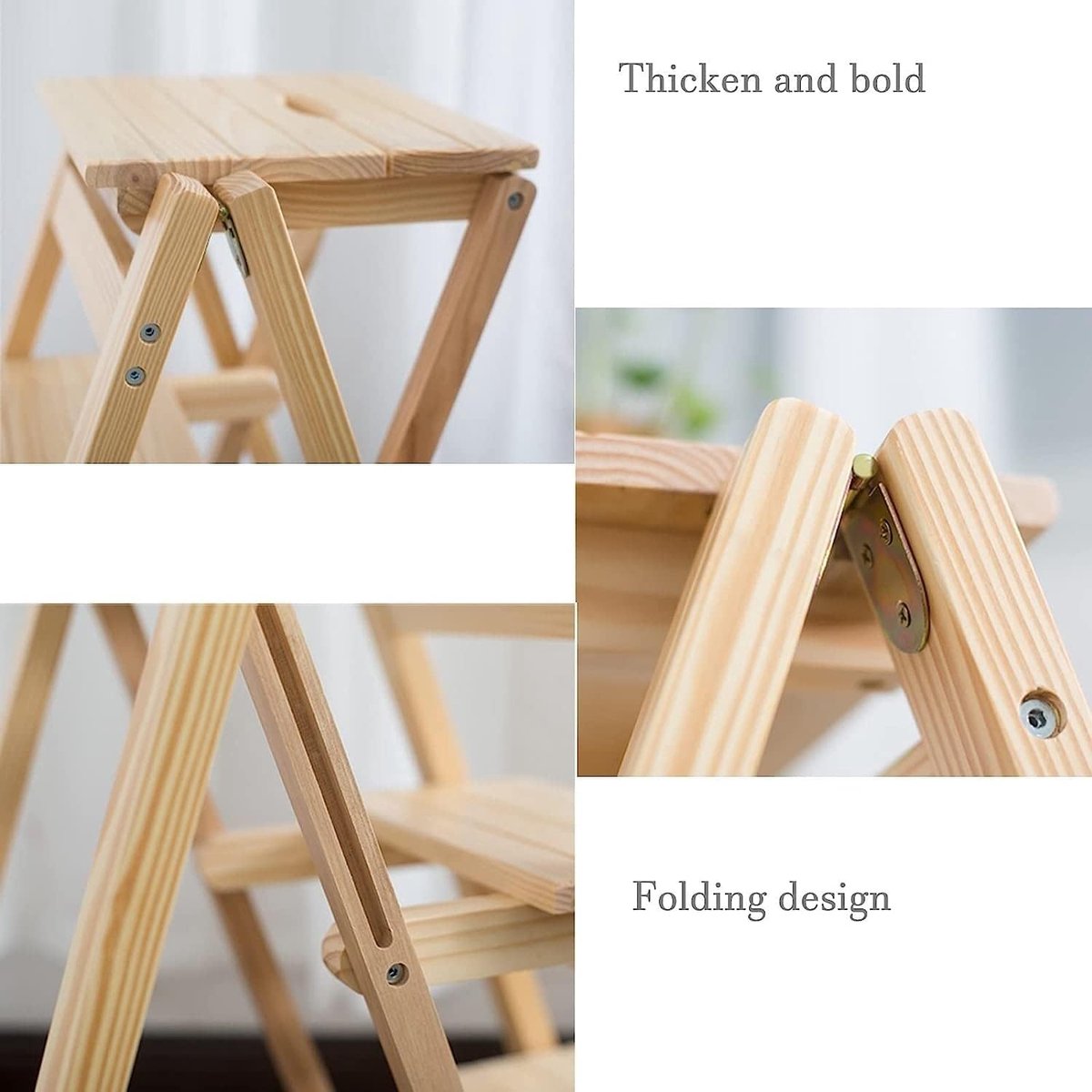 Houten opstapje - Klimkruk ladder - Hoge spullen pakken - Opvouwbaar ontwerp - 2 treden - Houtkleur