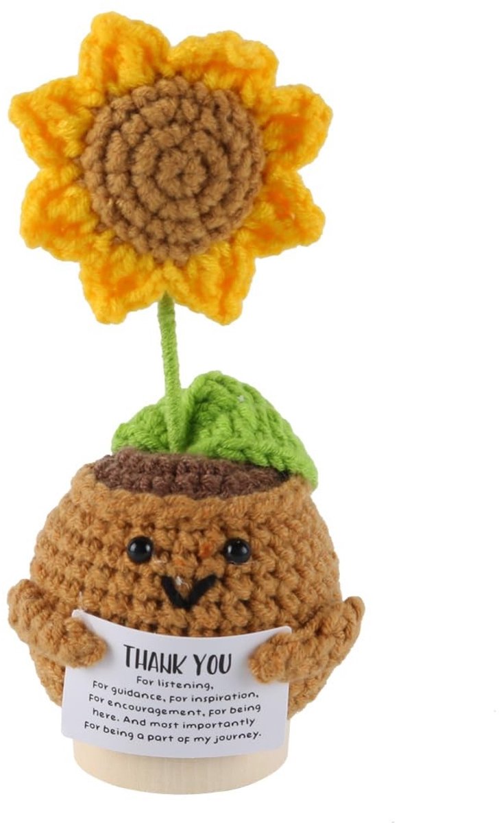Dailygoods- Zonnebloempop Handgemaakt - Cadeau voor Leraren - Uniek Aandenken - Verjaardagscadeau - Afmetingen 10,9 cm - Neutraal Ontwerp