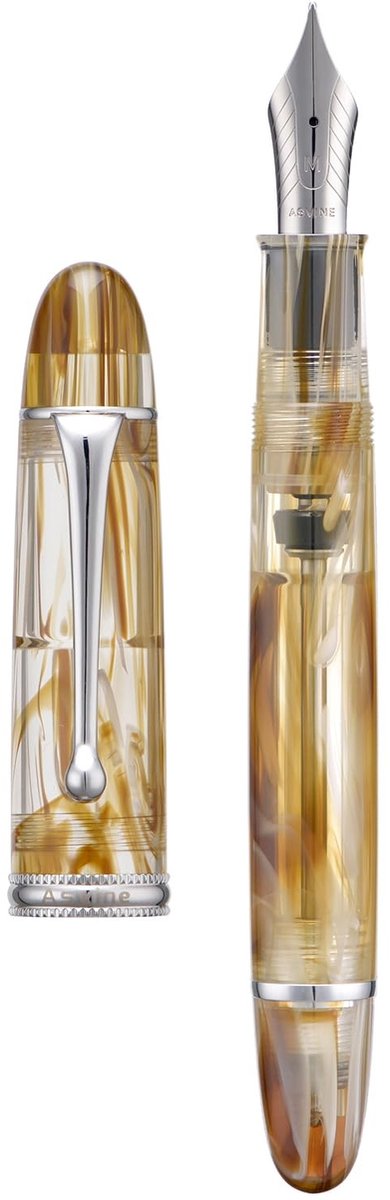 Dailygoods - Asvine V800 Vulpen, vacuümvulsysteem met grote inktcapaciteit, gladde nummer 8, extra fijne penpunt met geschenketui en moersleutel, bruin-wit