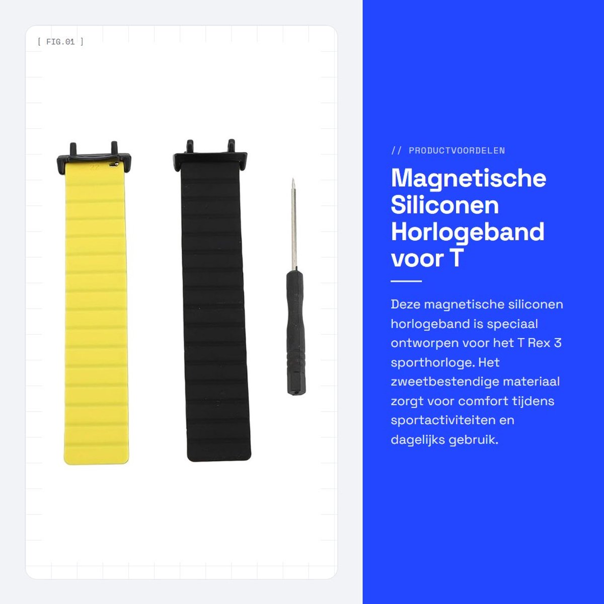 Dailygoods- Horlogeband Magnetisch - Siliconen - Verstelbaar - Sporthorloge - Zweetbestendig - Compatibel met T Rex 3 - Sportband