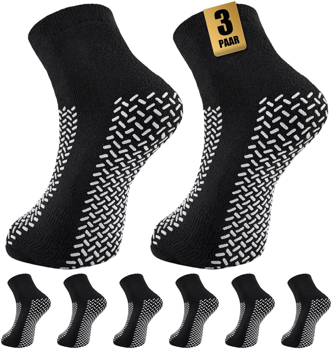 Dailygoods- Ziekenhuissokken met dubbel profiel - 3 paar antislip sokken - Valbescherming - Slipstop - Comfortabele badstof - Ademend en duurzaam