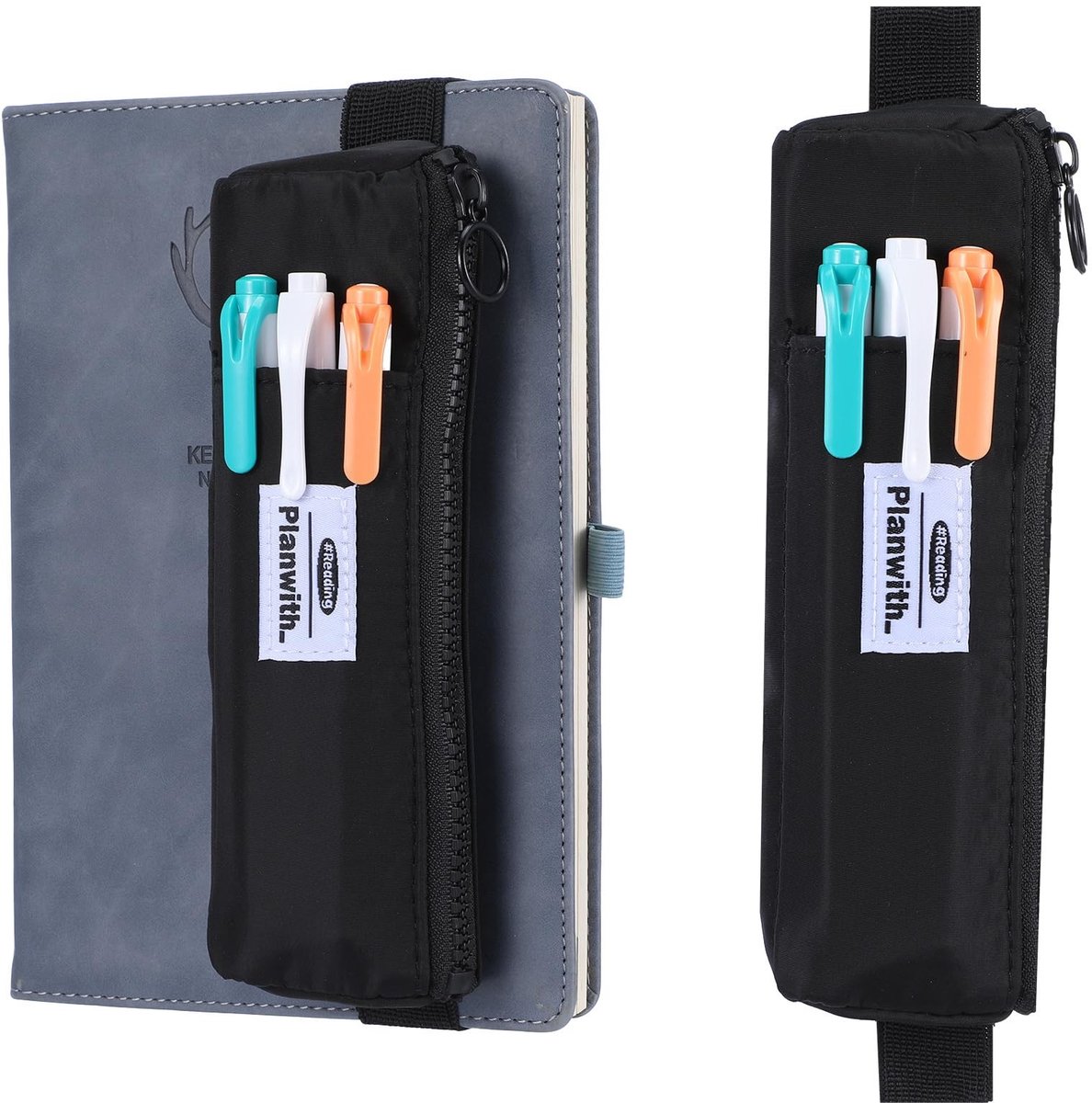 Dailygoods - Zwarte Elastische Penhouder voor Notebook - Herbruikbaar Etui