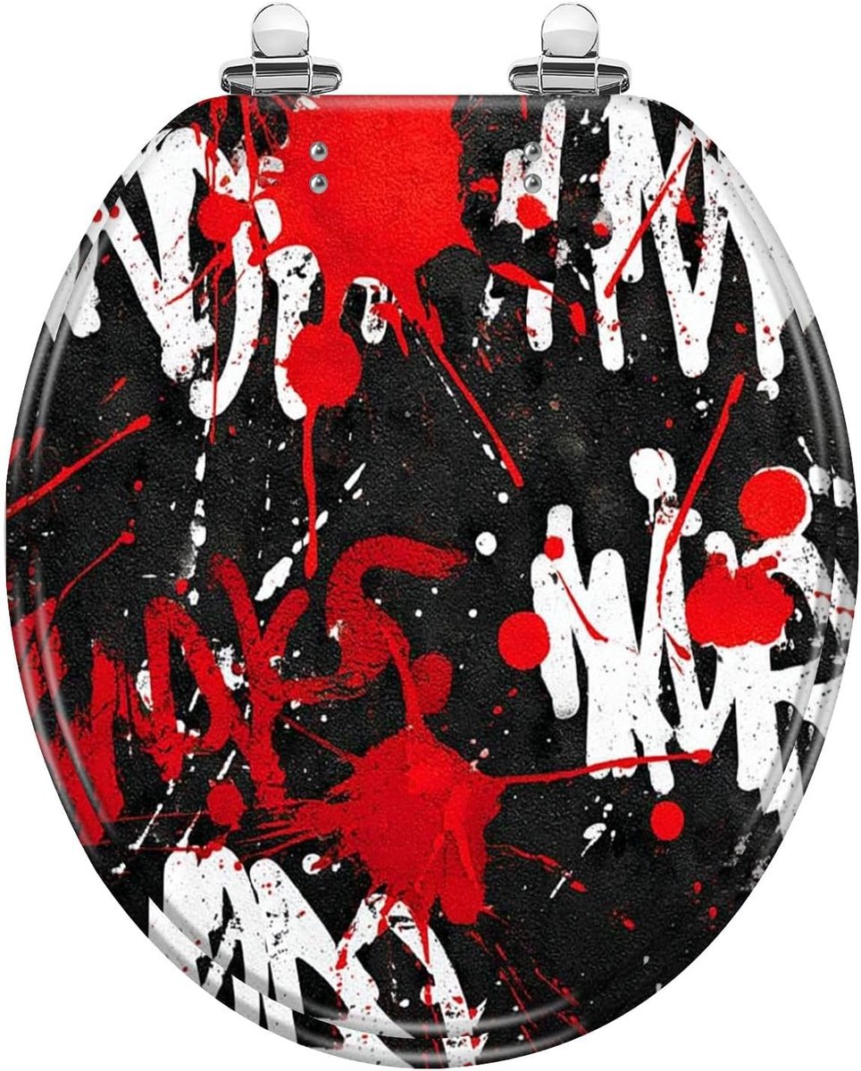 Ronde wc-bril - Toiletdeksel - Badkamer vernieuwen - Softclose mechanisme - 42x37 cm - Graffiti look