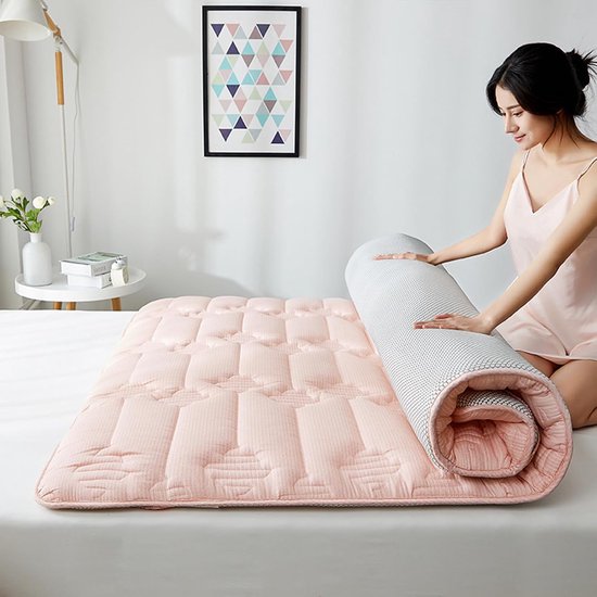 Japanse Futon Matras - Vloerbed Oprolbaar - Comfortabel Slapen - Verlicht Rugpijn - 100 x 200 cm - Roze — afbeelding 2