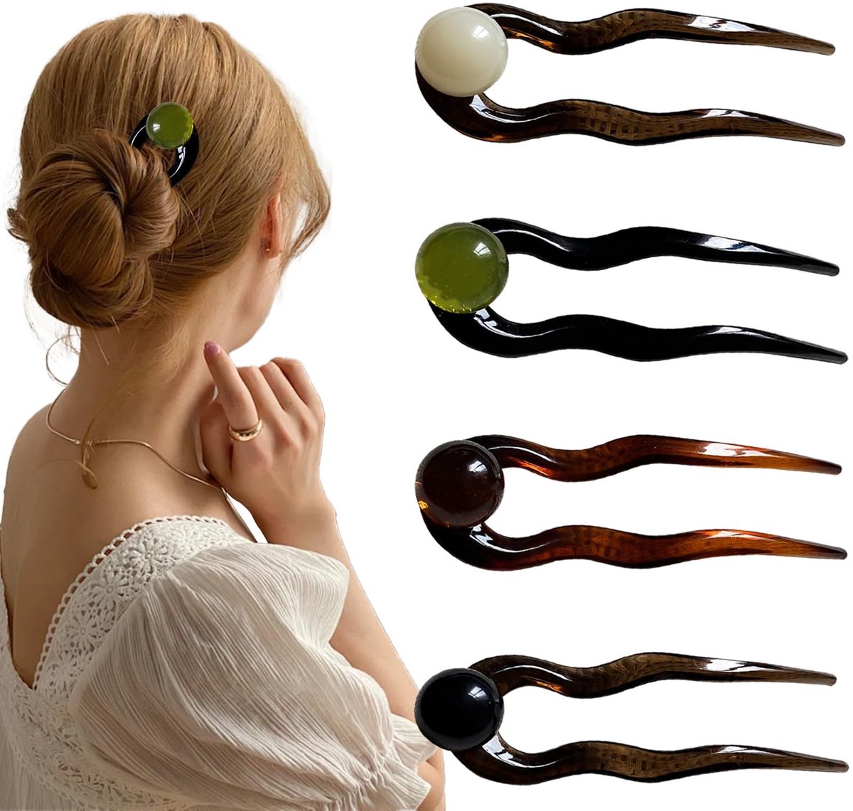 Dailygoods - 4 stuks U-vormige haarspelden, eenvoudige Franse haarspelden, Franse haarspelden, elegante Franse pin U-vorm voor kapsels, updos, haarknot, twist, haaraccessoires, cadeau voor dames