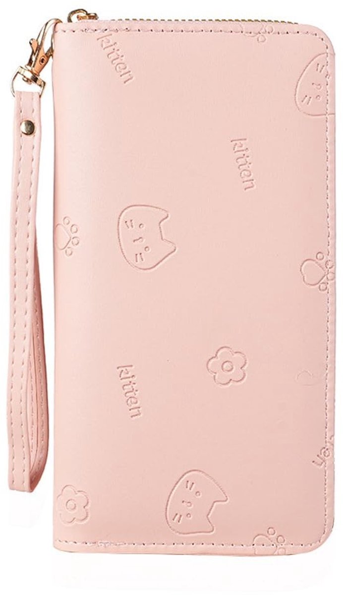 Dailygoods - Leuke kattenportemonnee, kleine damesportemonnee, schattige portemonnee, PU-leer, kleine portemonnee voor dames, kleine portemonnee voor kinderen, met ritssluiting, voor meisjes