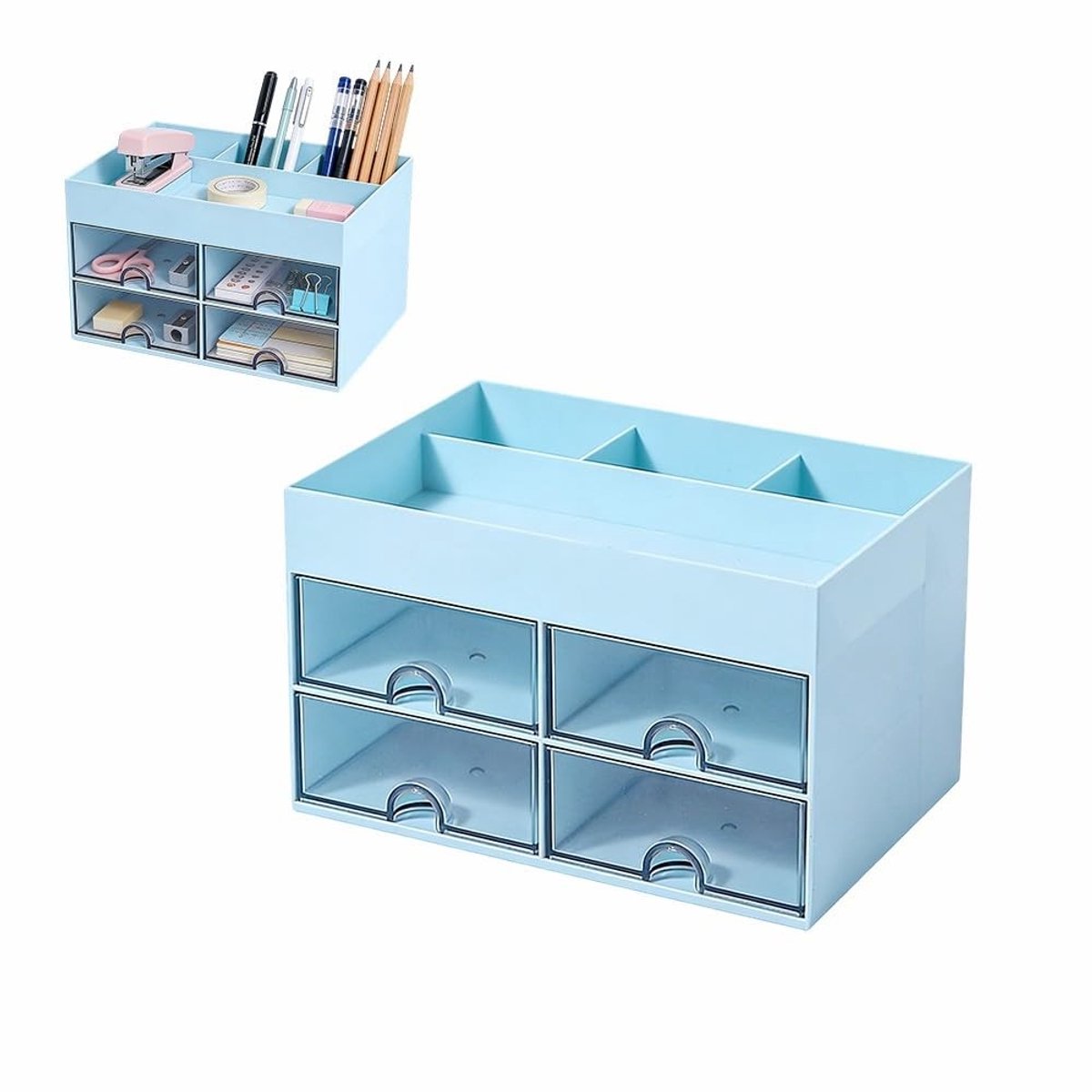 Dailygoods- Pennenhouder multifunctioneel - Bureau Organizer met 4 Laden - 8 Vakken - Kunststof - Duurzaam - Geschikt voor Kantoor/School - Bureauorganizer