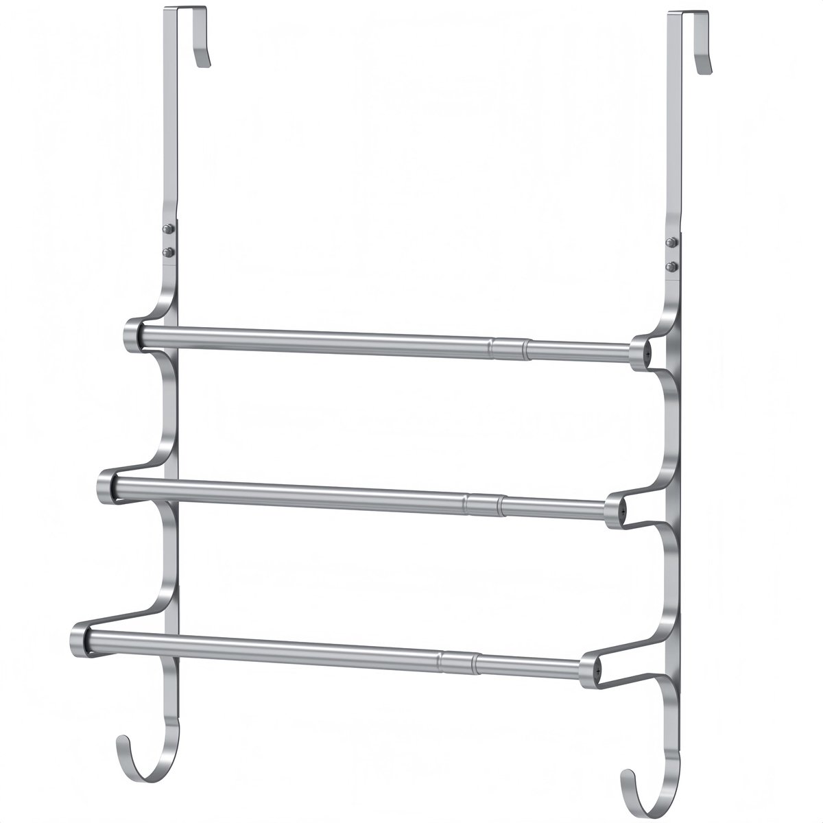 Dailygoods- Handdoekhouder met haak - Deurhouder zonder boren - Drievoudige handdoekhouder - Telescopische handdoekhouder - Zelfklevende onderlegger - Gemonteerde maat 36-61 cm x 58 cm x 13 cm - Deurklem