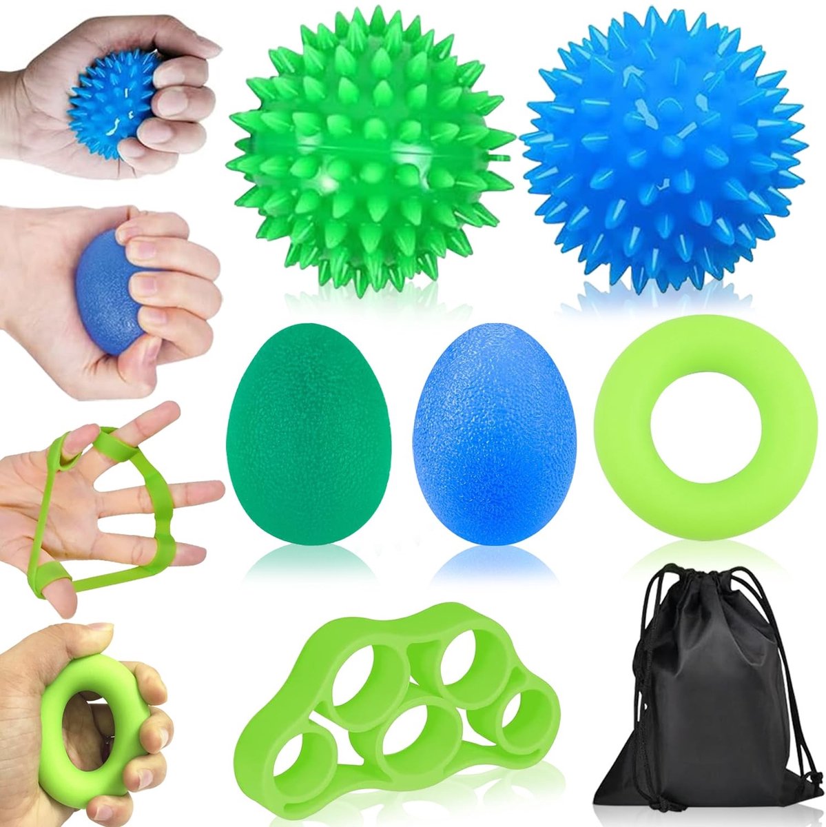 Dailygoods- Handtrainer met 6 stuks - Vingertrainer - Gripkrachttrainer - Stressverlichting - Artrose training - Zachte kneedballen