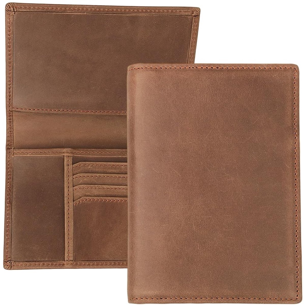 Dailygoods - Paspoorthoes van echt leer, 14 x 10 cm dik, voor heren, dun en opvouwbaar, met RFID-bescherming, vakken voor paspoort en identiteitskaart. Ideaal voor op reis