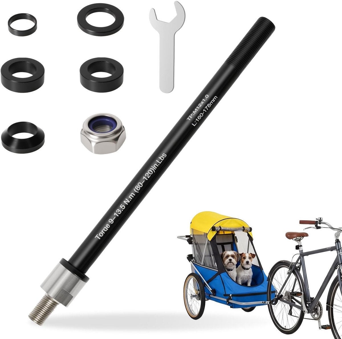 Dailygoods- Steekas Fietskar - Instelbare Schachtlengte 160-172 mm - Steekasadapter M12 - Fietskar Koppeling - Compatibel met Thule/Qeridoo/Croozer - Schokbestendig