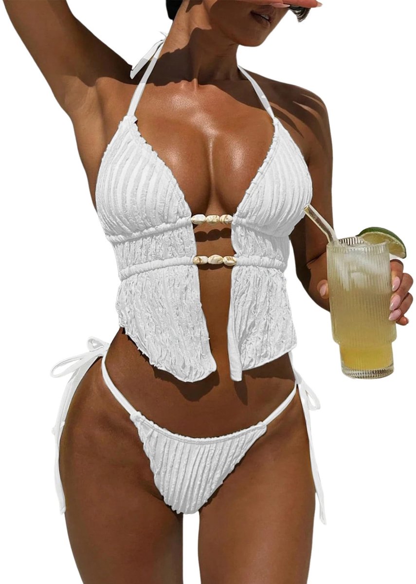 Dailygoods- Bikini-set dames - Verstelbare Veters - Haltertop - Lage Taille - Driehoek Bikini - Tweedelig Badpak - Sexy Design