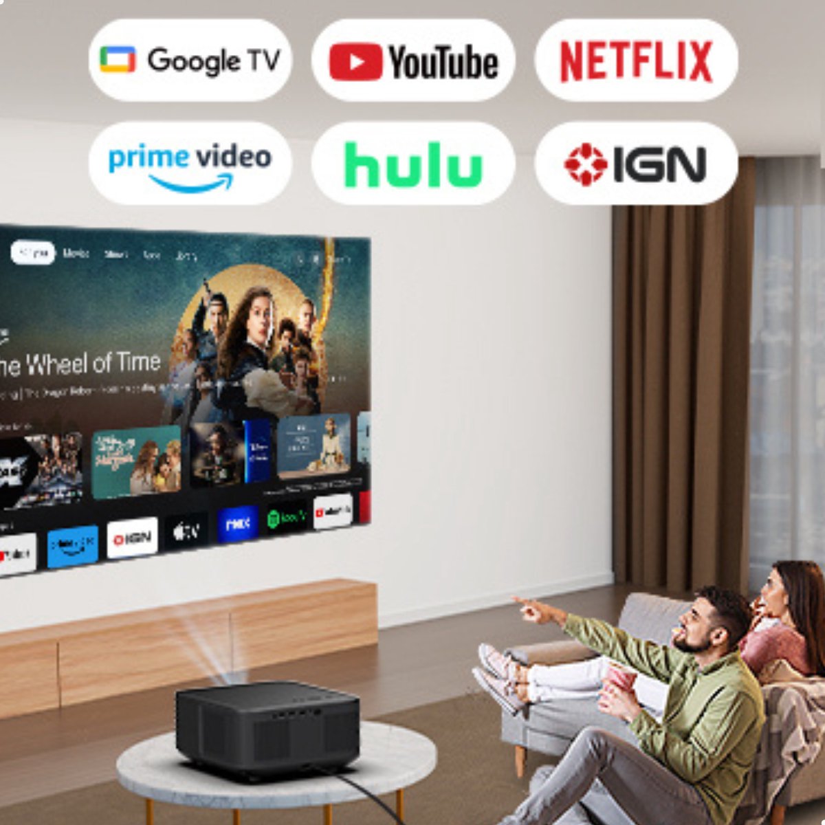 Yaber K3 Pro Smart Beamer met Google TV – Projector met Subwoofer – 1000 ISO Lumen – Full HD 1080P – Sound by JBL & Dolby Audio – Autofocus & Auto Keystone – Wi-Fi 6 – Thuisbioscoop thumbnail 2