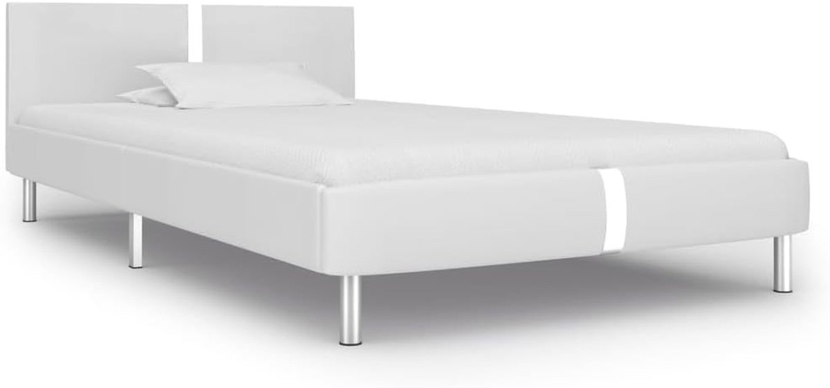 Bedframe Kunstleer - Ledikant Slaapmeubel - Slaapkamer Inrichten - Stevig Duurzaam Frame - 90x200 cm - Wit