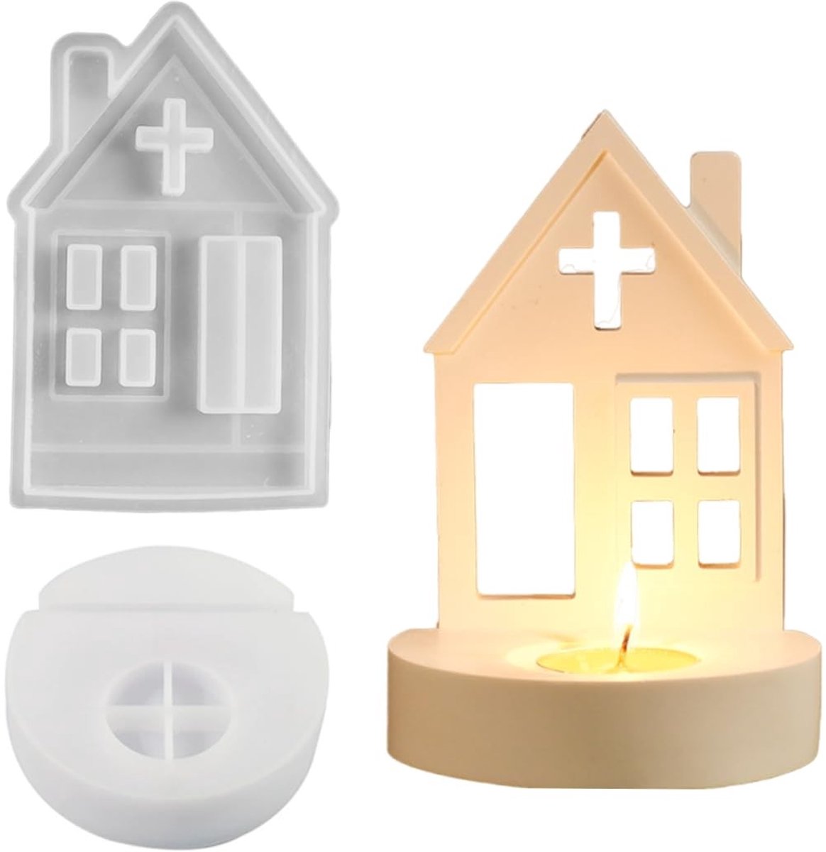 Dailygoods- Siliconen Vormen - 2 Stuks - Gietvormen Kandelaar/Huis - Gietvormen Paasdecoratie - Herbruikbaar/Duurzaam - Geschikt voor Harsen - Gietvorm