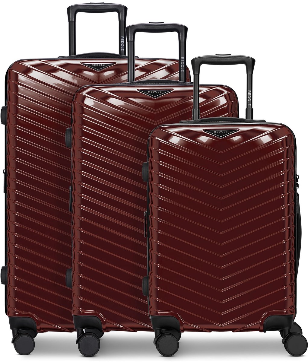 Redolz Essentials 18 2.0 4 wielen Kofferset 3-delig met uitbreidingsplooi - Harde bagage - TSA slot - metallic-red shiny
