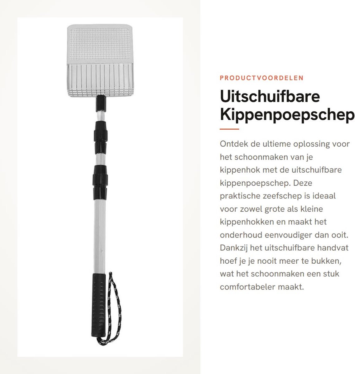 Dailygoods- Kippenpoepschep Uitschuifbaar - Roestvrij Stalen Zeefschep - Verstelbaar Handvat - Antislip Ontwerp - Flexibel Schoonmaakmiddel - Geschikt voor Grote en Kleine Kippenhokken - Poepschep